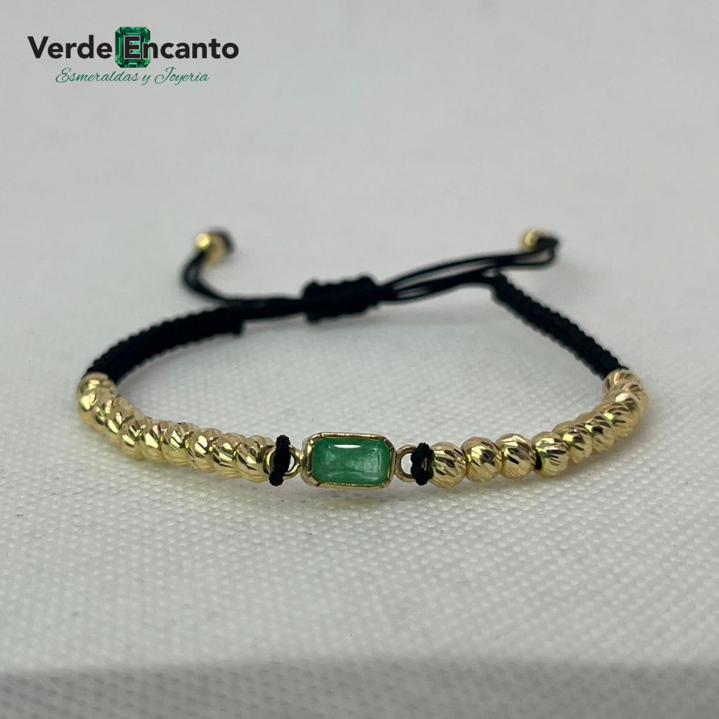 Inicio Manilla Tejida en Oro 18K con Esmeralda Natural