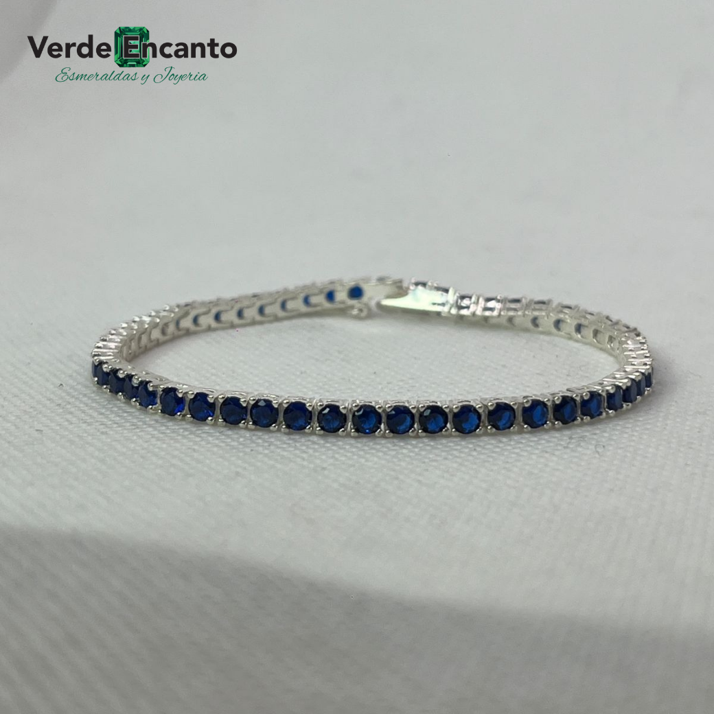 Pulsera Tennis en Plata Ley 925 con Zafiros Azules