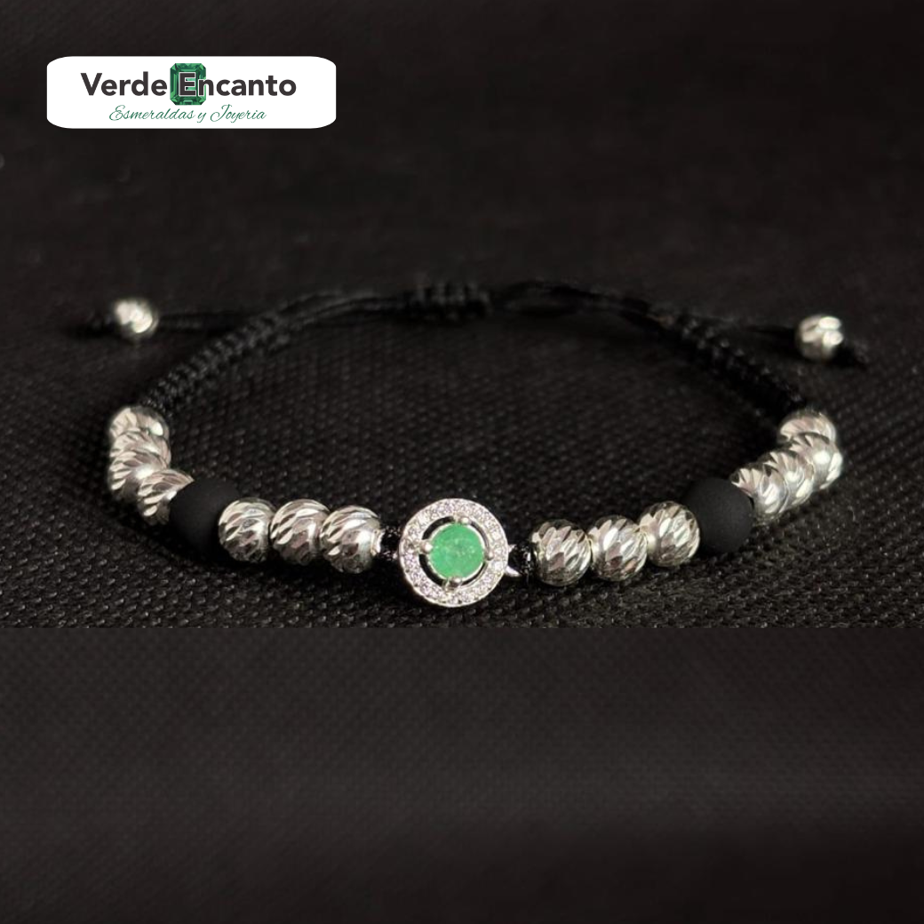 ✨ manilla tejida en plata con esmeralda natural
